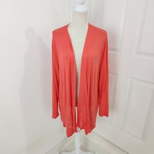 J Jill Cardigan Womens 2X Orange Love Linen Open Thin Beachy Coastal Resortwear